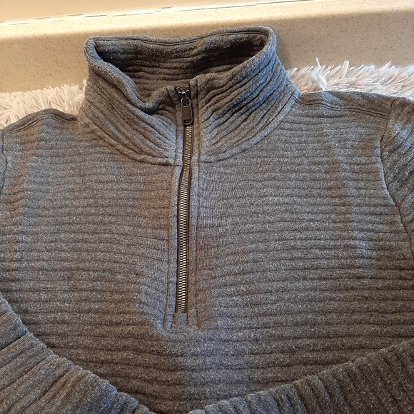 Athleta Ribbed Sweatshirt with 3/4 Zip Gray Size Large - Picture 5 of 11